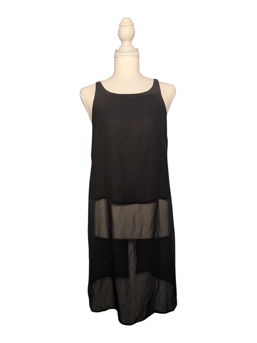 Black Sheer Layered High-Low Tank